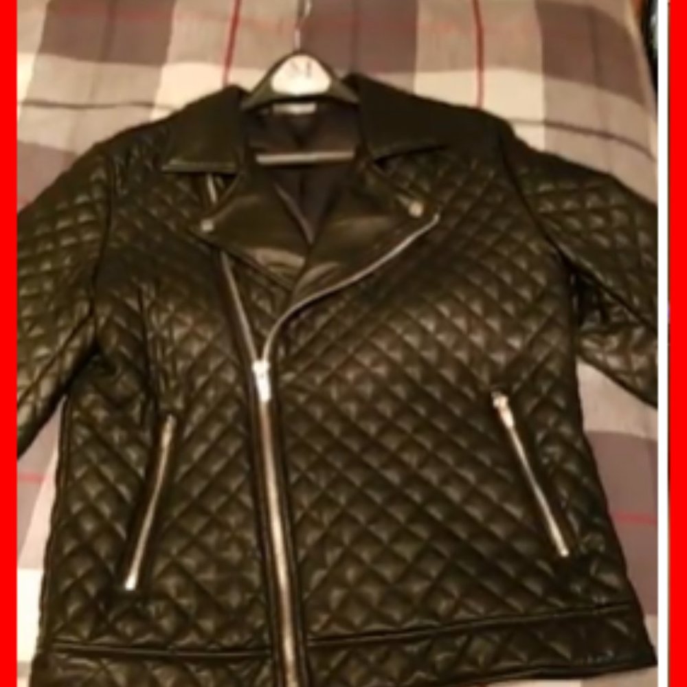 Zara Men's Leather Black Quilted Bomber Jacket - Never Worn
